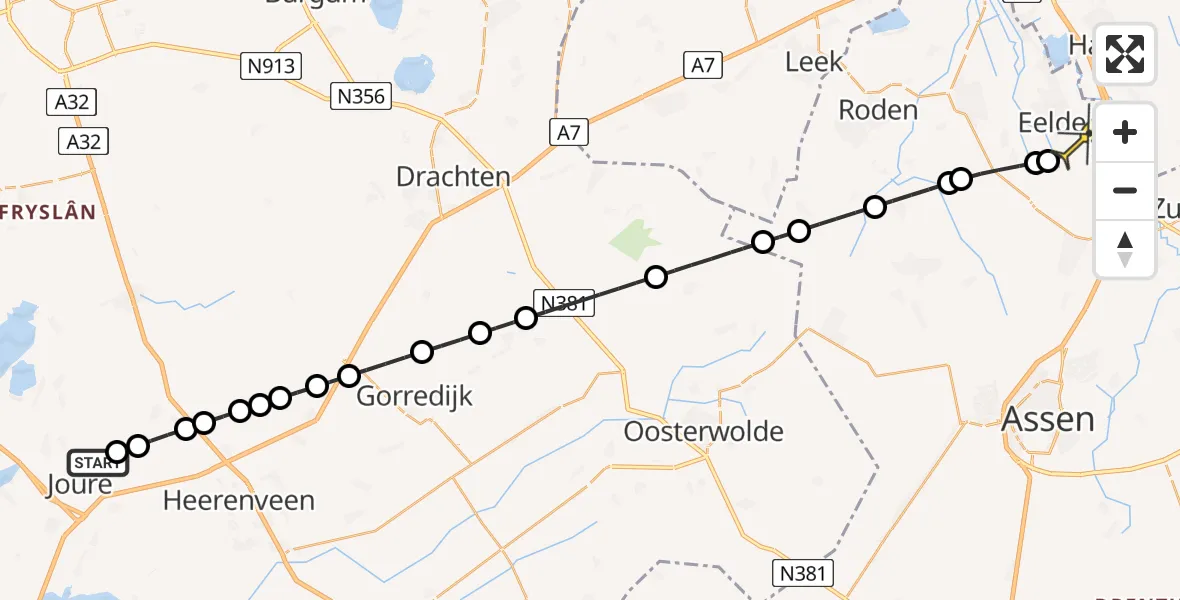 Routekaart van de vlucht: Lifeliner 4 naar Groningen Airport Eelde, Wildehornstersingel