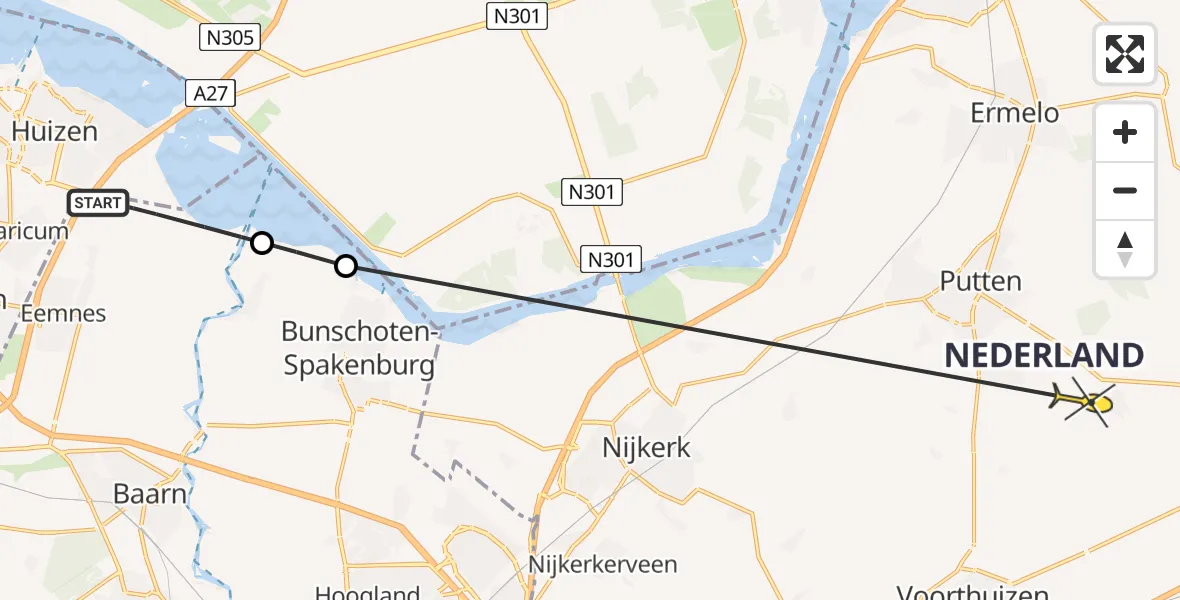 Routekaart van de vlucht: Politiehelikopter naar Putten, Noord Ervenweg