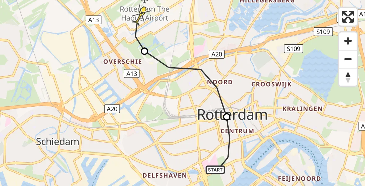 Routekaart van de vlucht: Lifeliner 2 naar Rotterdam The Hague Airport, Karel Doormanstraat