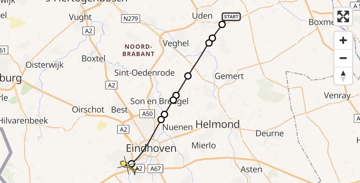 Routekaart van de vlucht: Lifeliner 3 naar Veldhoven, Zeelandsedijk