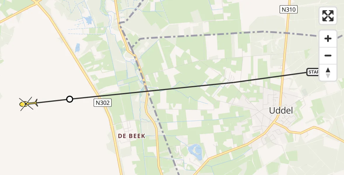 Routekaart van de vlucht: Politieheli naar Ermelo, Harderwijkerweg