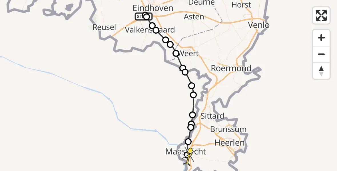 Routekaart van de vlucht: Lifeliner 3 naar Maastricht UMC+, Poot van Metz