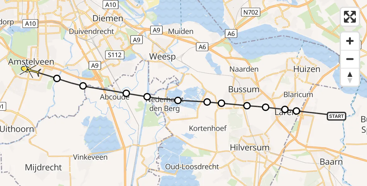 Routekaart van de vlucht: Politieheli naar Amstelveen, Meentweg