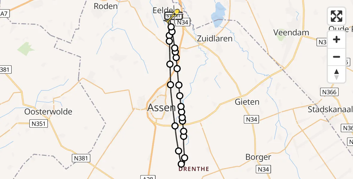 Routekaart van de vlucht: Lifeliner 4 naar Groningen Airport Eelde, Veldkampweg