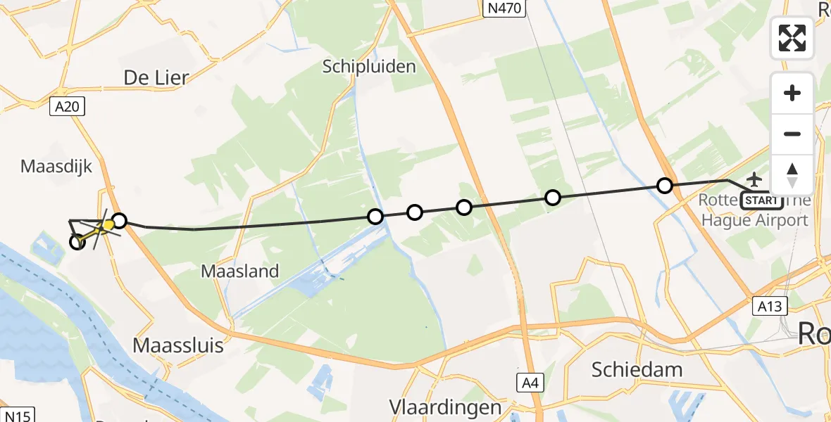 Routekaart van de vlucht: Lifeliner 2 naar Maassluis, Doctor Albert Schweitzerdreef