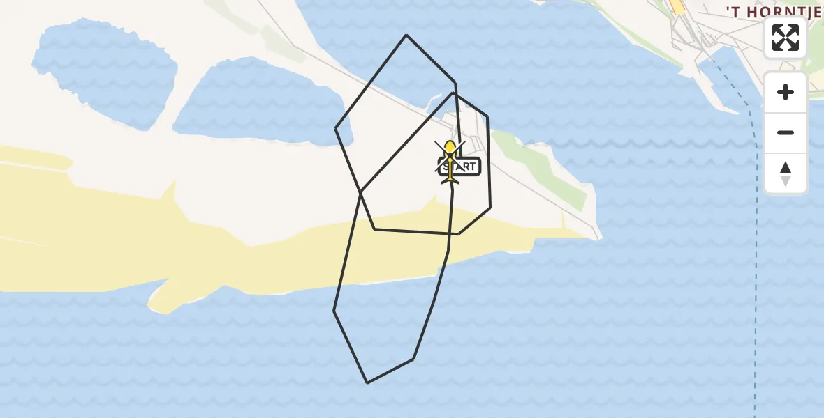 Routekaart van de vlucht: Kustwachthelikopter naar Den Hoorn, Mokweg