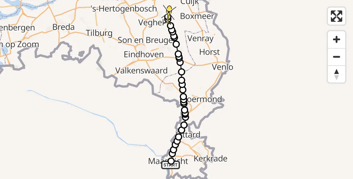 Routekaart van de vlucht: Lifeliner 3 naar Vliegbasis Volkel, Frederik Hendriklaan