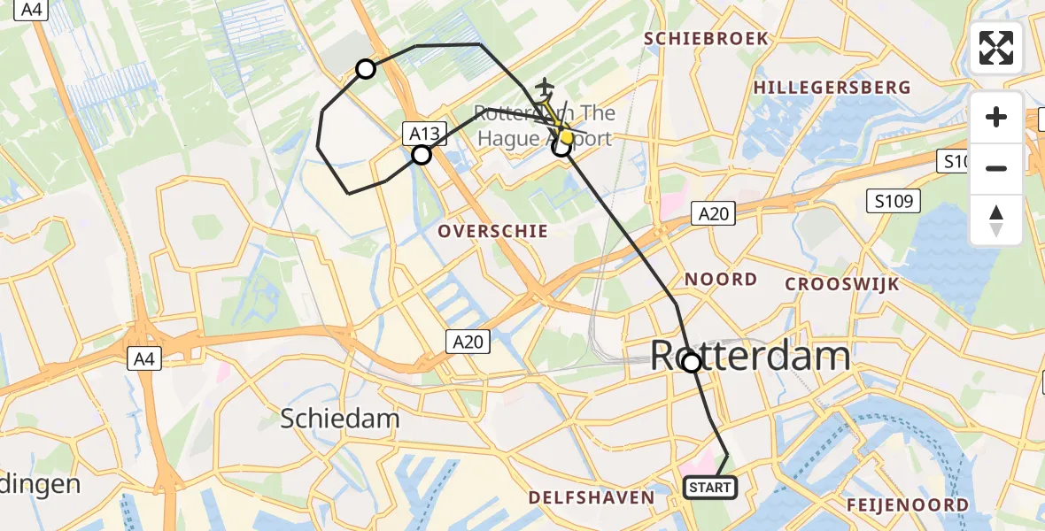 Routekaart van de vlucht: Lifeliner 2 naar Rotterdam The Hague Airport, Conradstraat