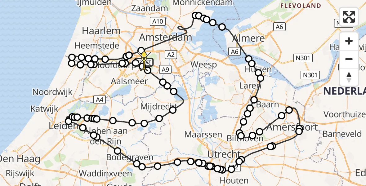 Routekaart van de vlucht: Politieheli naar Schiphol, Loevesteinse Randweg