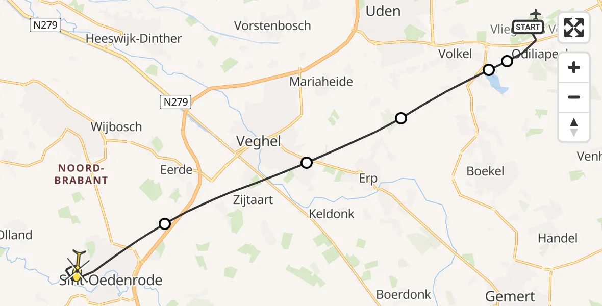 Routekaart van de vlucht: Lifeliner 3 naar Sint-Oedenrode, Rechtestraat