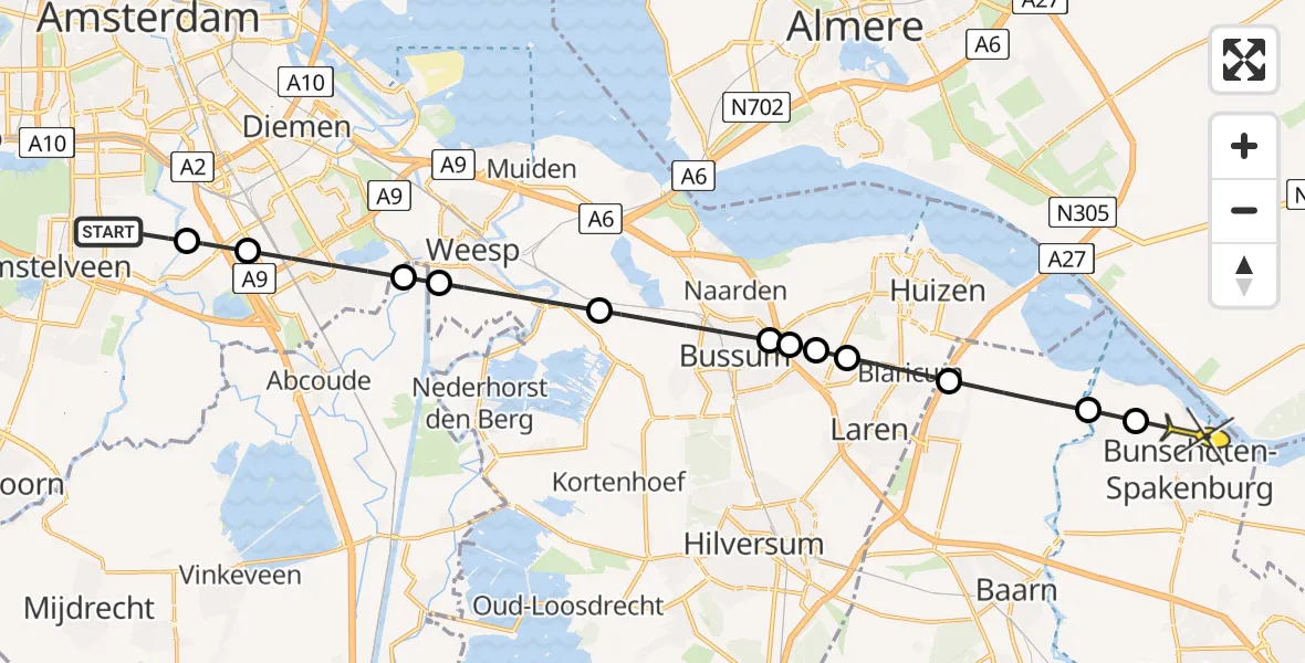 Routekaart van de vlucht: Politieheli naar Bunschoten-Spakenburg, Amsteldijk Noord