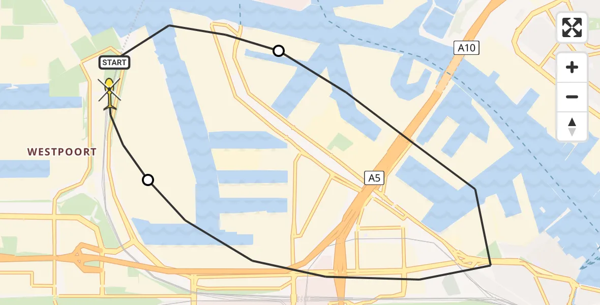 Routekaart van de vlucht: Lifeliner 1 naar Amsterdam Heliport, Dukdalfweg