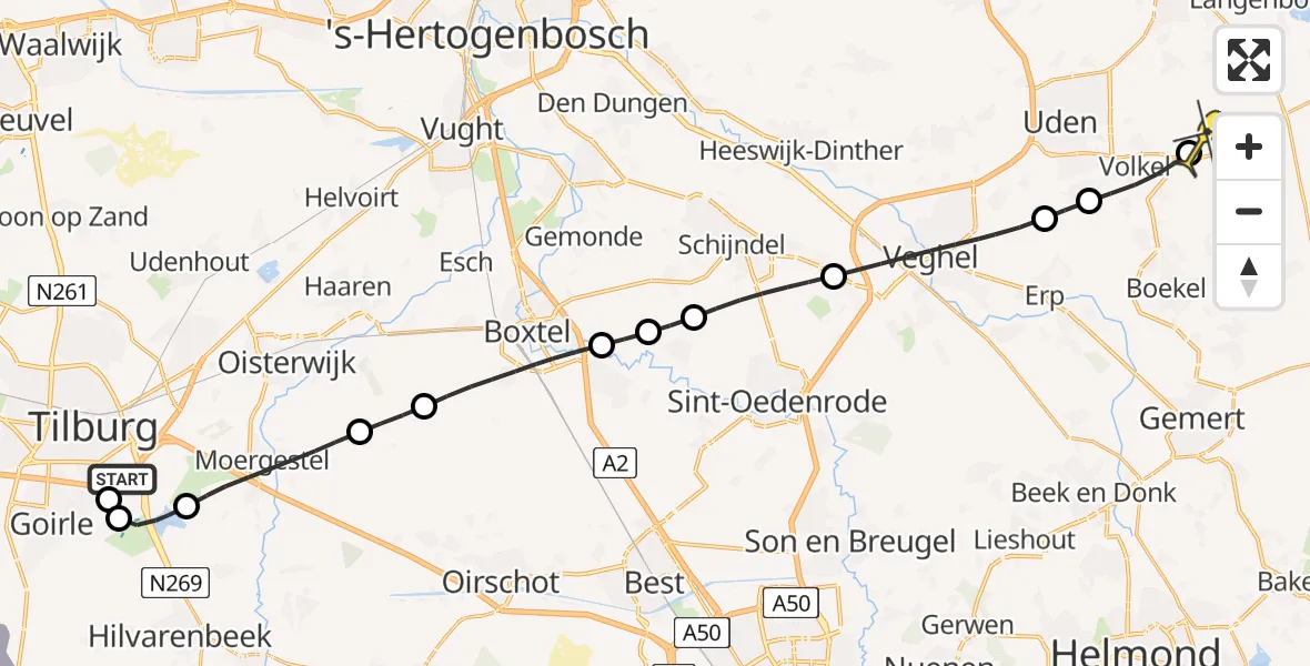 Routekaart van de vlucht: Lifeliner 3 naar Vliegbasis Volkel, Auto Safari