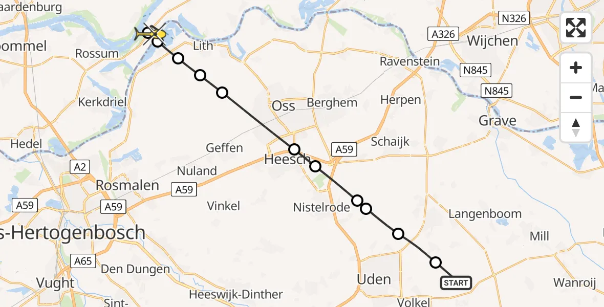 Routekaart van de vlucht: Lifeliner 3 naar Heerewaarden, Houtvennen