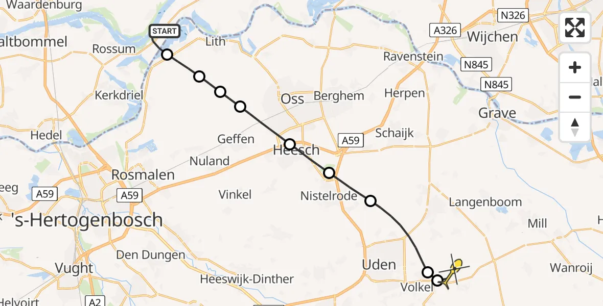 Routekaart van de vlucht: Lifeliner 3 naar Vliegbasis Volkel, Waalbandijk