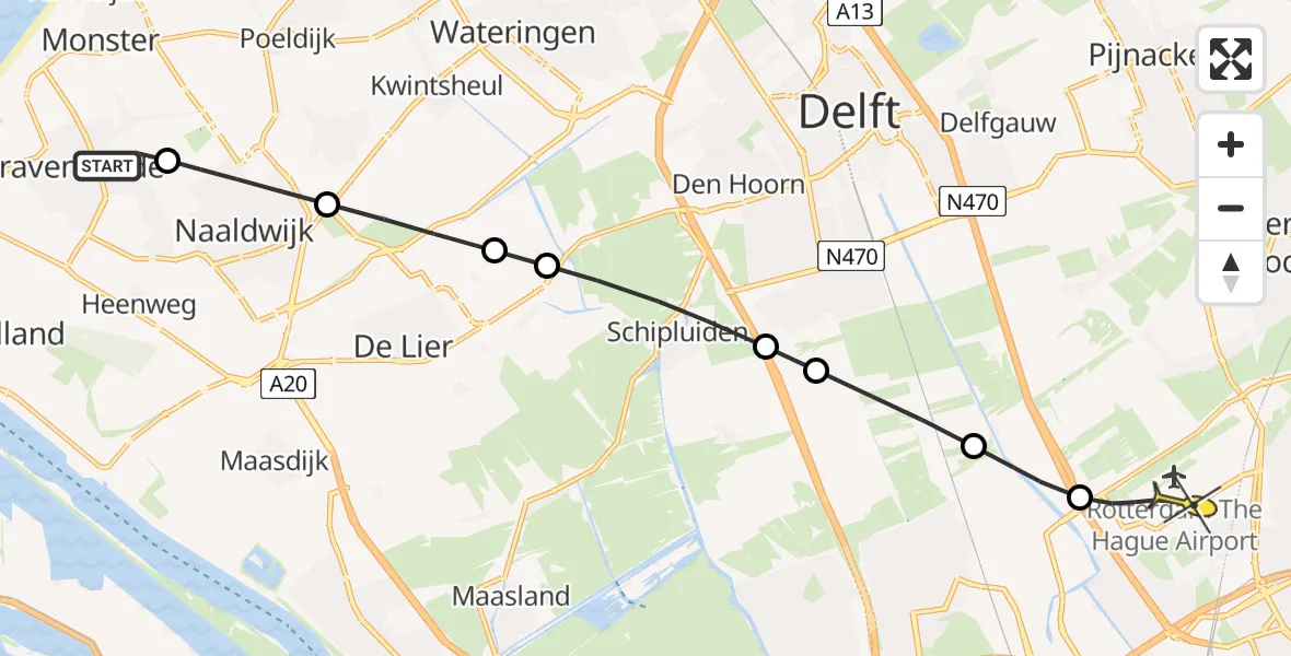 Routekaart van de vlucht: Lifeliner 2 naar Rotterdam The Hague Airport, Monstersepad