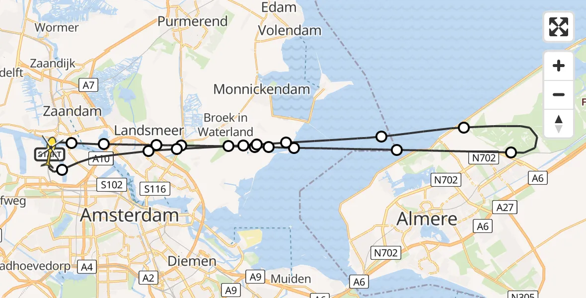 Vluchtroute Traumahelikopter van Amsterdam Heliport naar Amsterdam Heliport