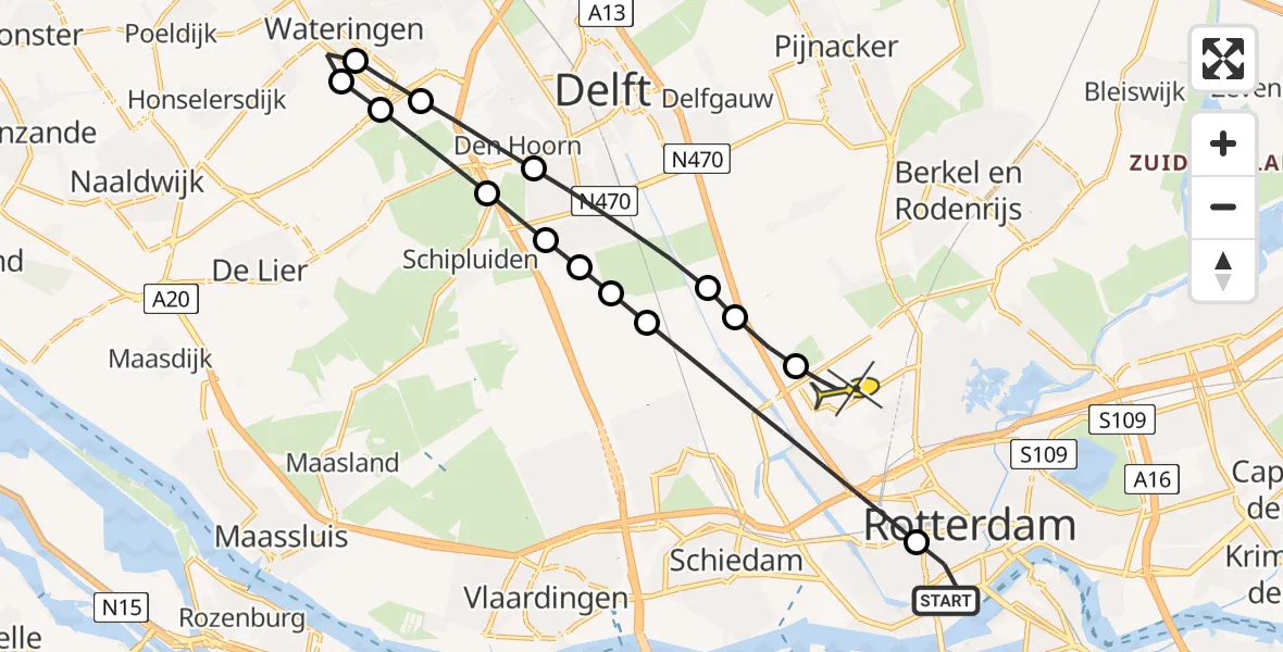 Routekaart van de vlucht: Lifeliner 2 naar Rotterdam The Hague Airport, Duivenvoordestraat