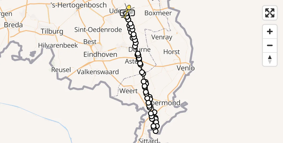 Routekaart van de vlucht: Lifeliner 3 naar Vliegbasis Volkel, Oosterheidestraat
