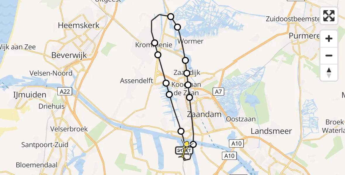 Vluchtroute Traumahelikopter van Amsterdam Heliport naar Amsterdam Heliport