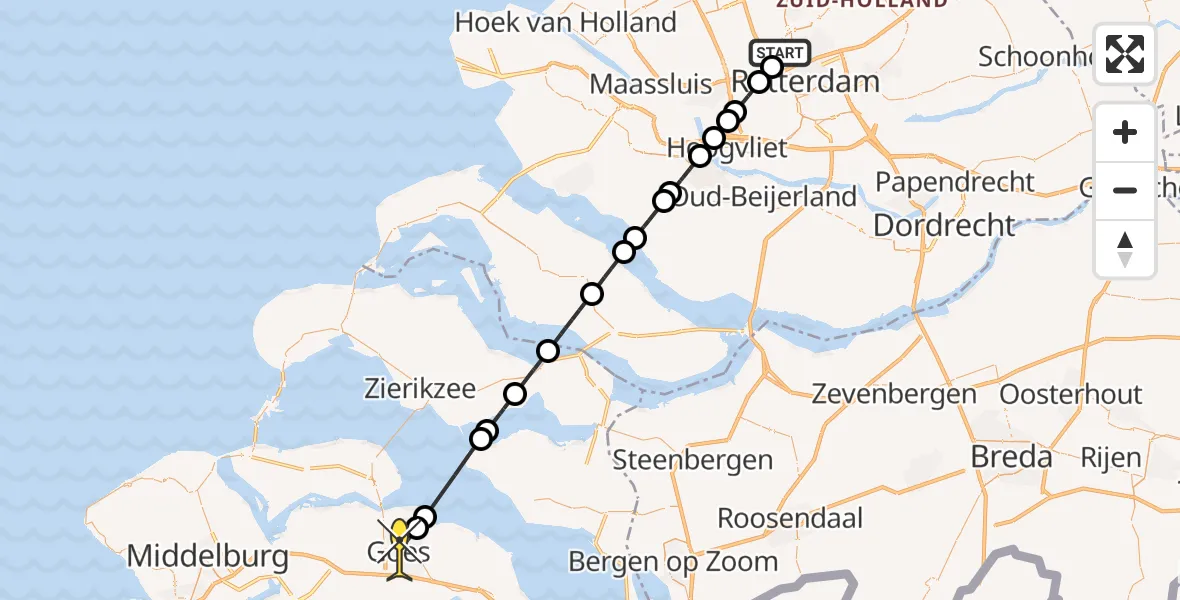 Routekaart van de vlucht: Lifeliner 2 naar Goes, Achterdijk