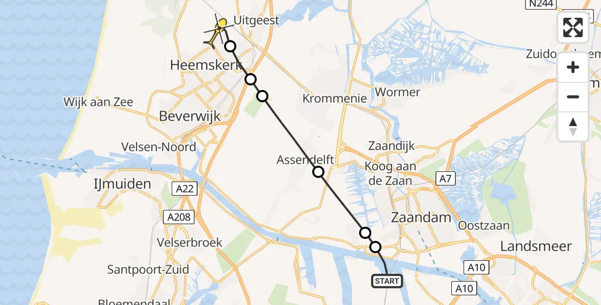 Routekaart van de vlucht: Lifeliner 1 naar Heemskerk, Penningweg