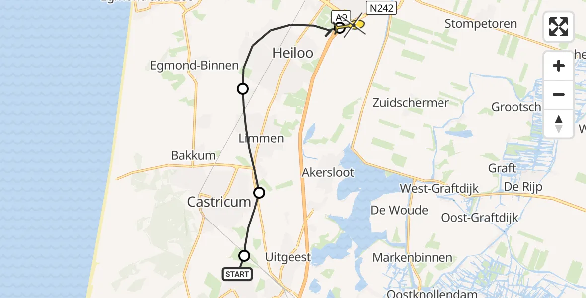 Routekaart van de vlucht: Lifeliner 1 naar Alkmaar, Kerkedijk