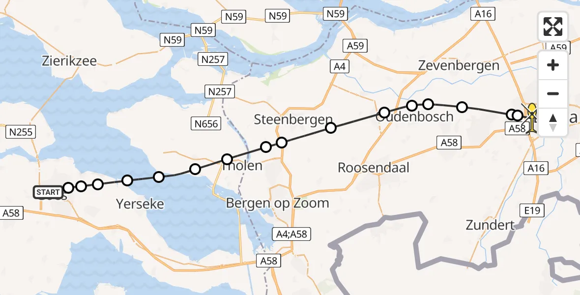 Routekaart van de vlucht: Lifeliner 2 naar Breda, Manneeweg