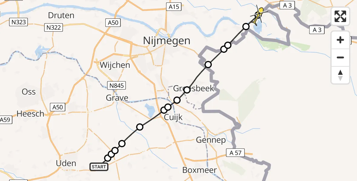 Routekaart van de vlucht: Lifeliner 3 naar Aerdt, Zeelandsedijk