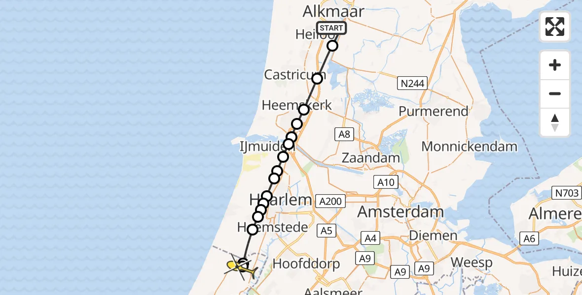 Routekaart van de vlucht: Lifeliner 1 naar Hillegom, Jadestraat