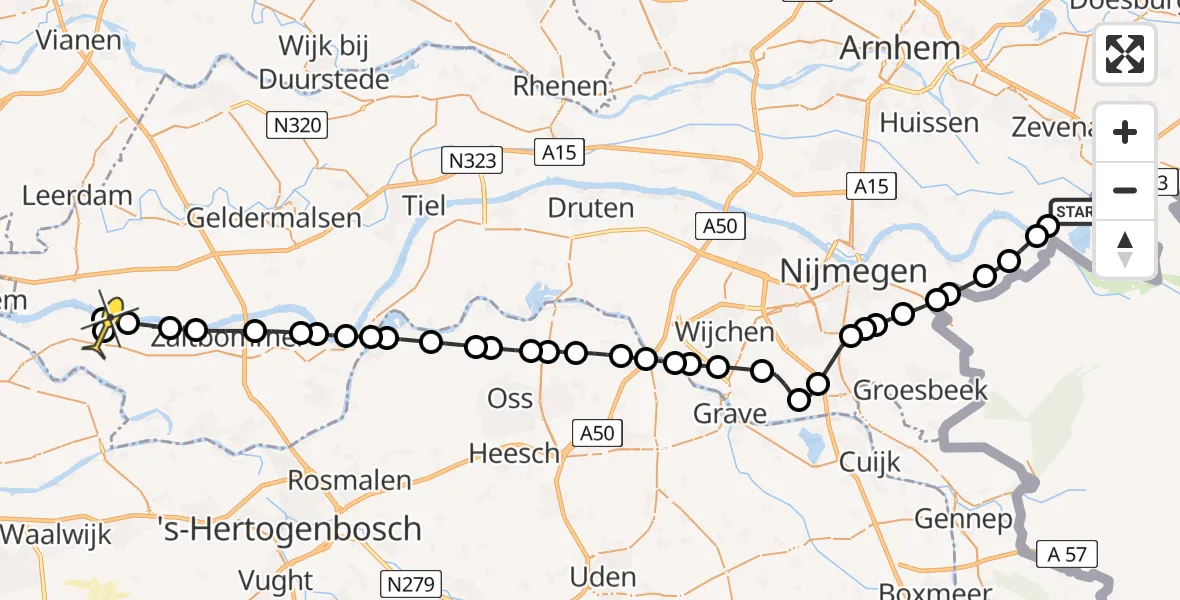 Routekaart van de vlucht: Lifeliner 3 naar Zuilichem, Renbaan