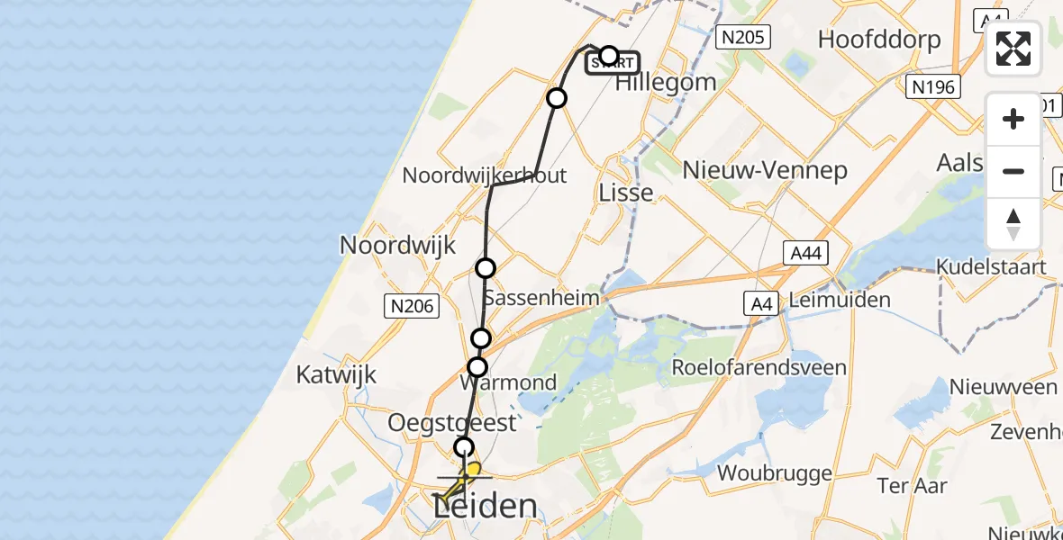 Routekaart van de vlucht: Lifeliner 1 naar Leiden, Zilkerduinweg