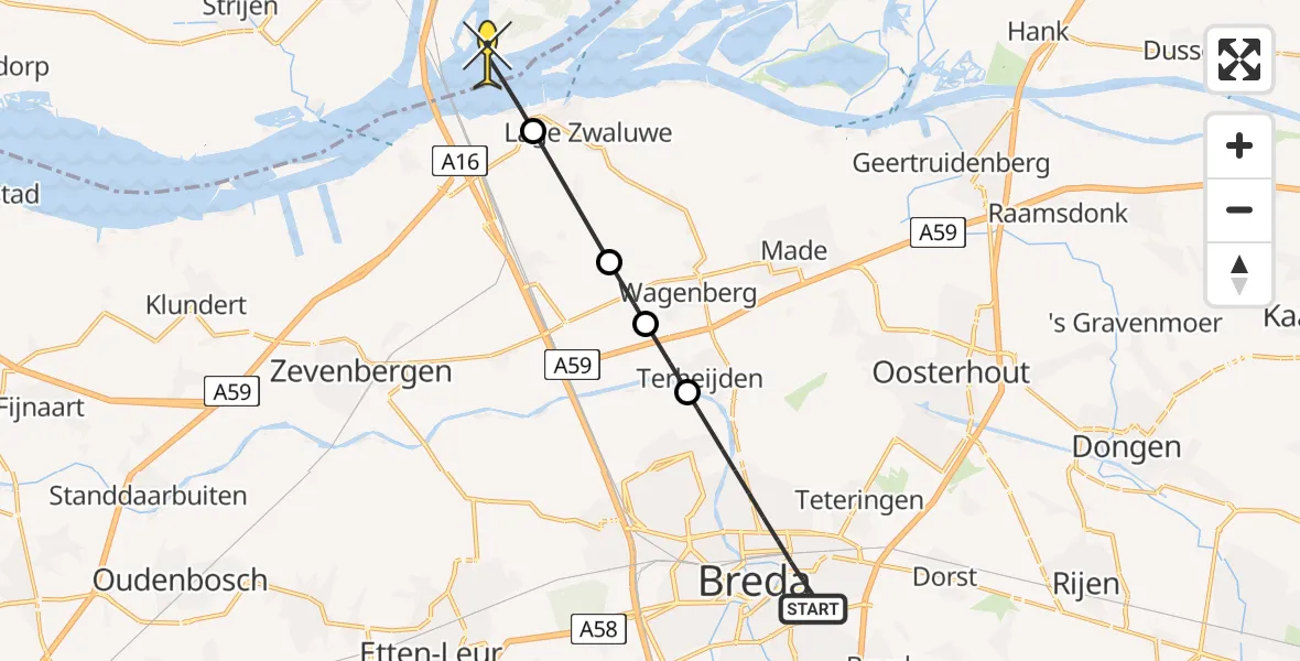 Routekaart van de vlucht: Lifeliner 2 naar Dordrecht, Teteringsedijk