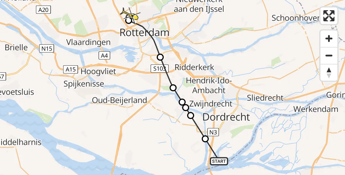 Routekaart van de vlucht: Lifeliner 2 naar Rotterdam The Hague Airport, Saffier