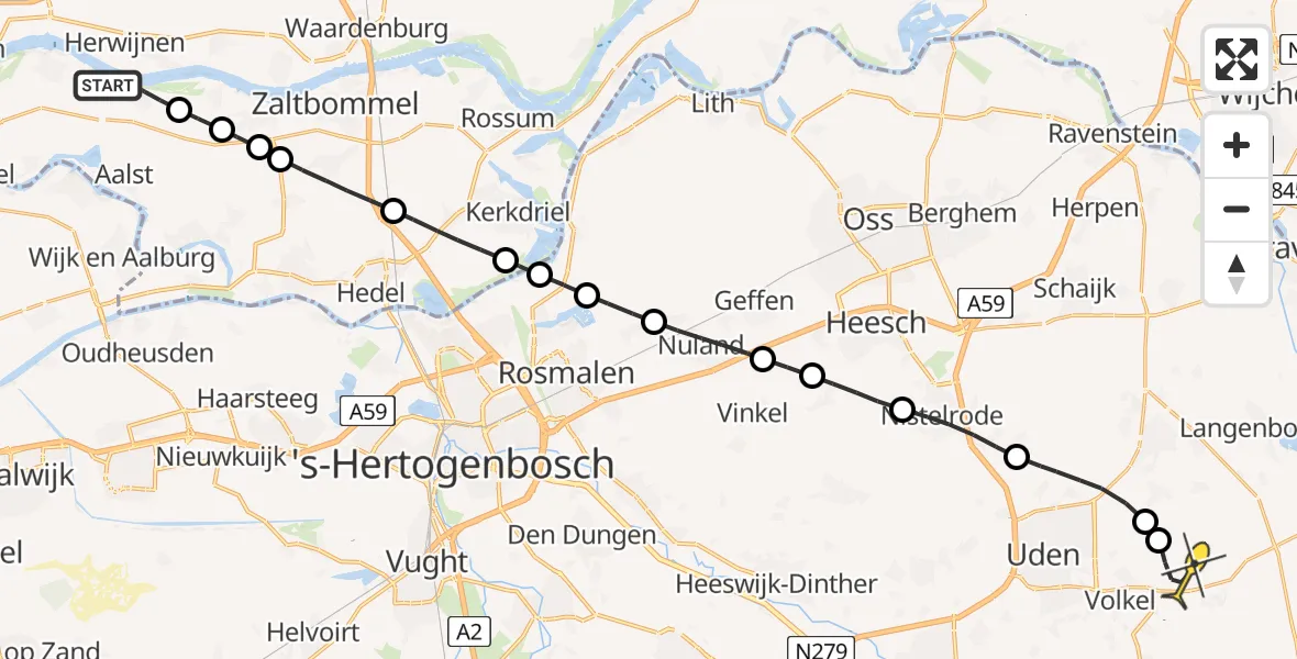 Routekaart van de vlucht: Lifeliner 3 naar Vliegbasis Volkel, Waaldijk