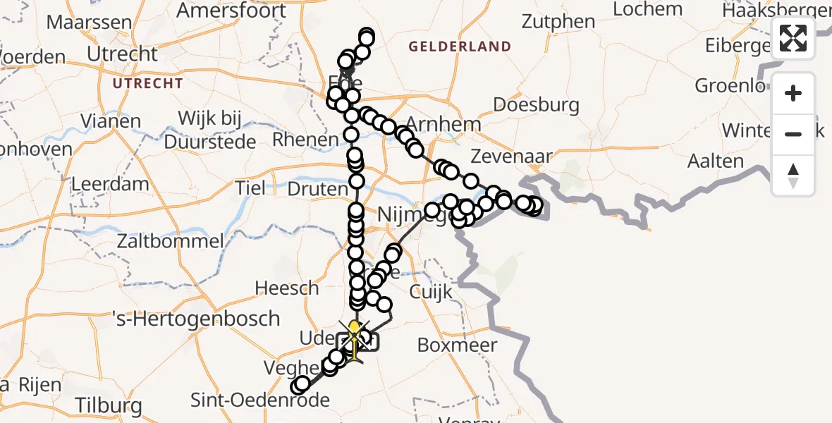 Routekaart van de vlucht: Politieheli naar Vliegbasis Volkel, Zeelandsedijk
