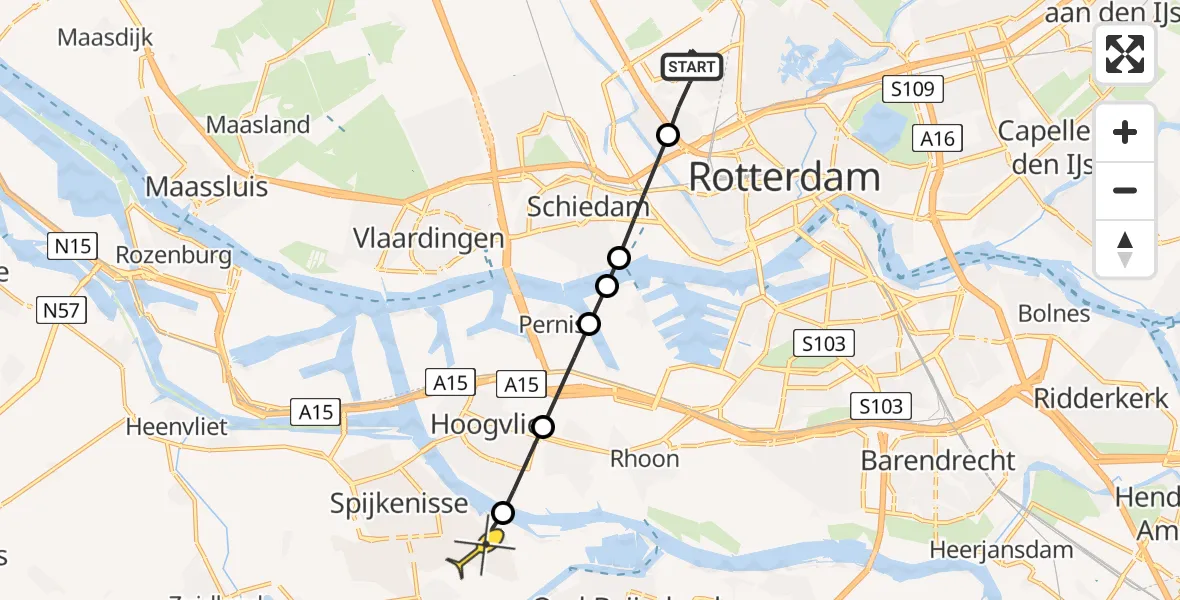 Routekaart van de vlucht: Lifeliner 2 naar Spijkenisse, Van der Duijn van Maasdamweg