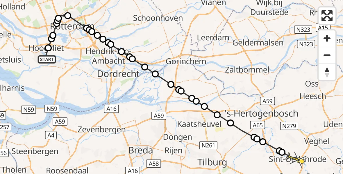 Routekaart van de vlucht: Lifeliner 2 naar Sint-Oedenrode, Vossendijk