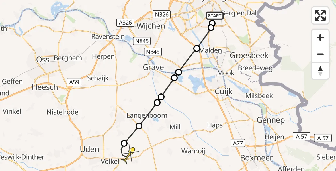 Routekaart van de vlucht: Lifeliner 3 naar Vliegbasis Volkel, Baljuwstraat