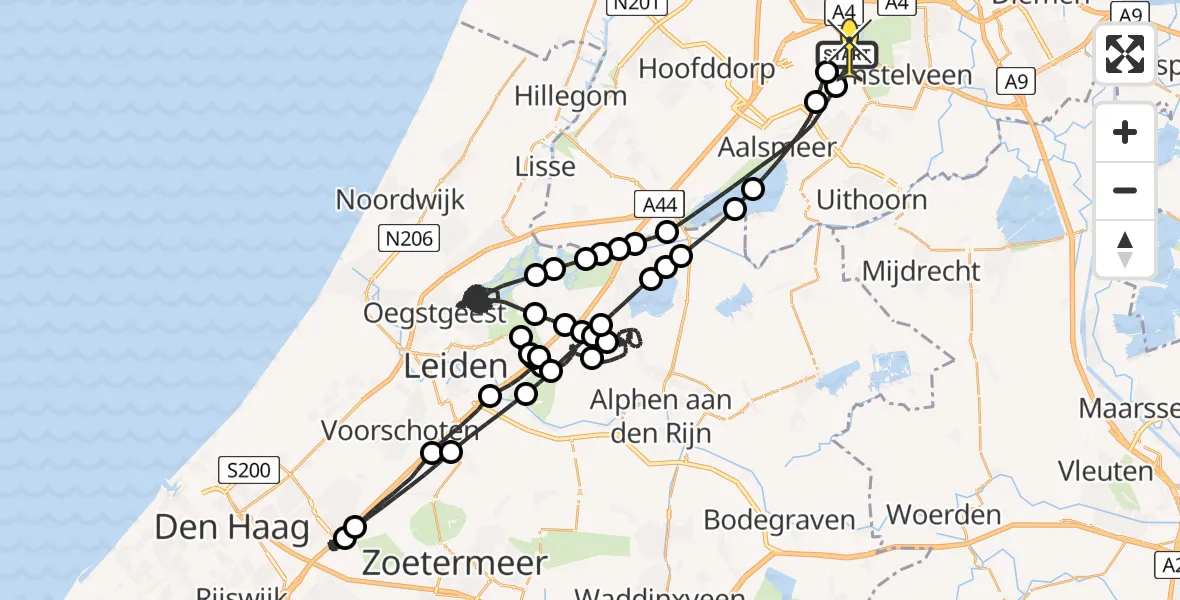 Routekaart van de vlucht: Politieheli naar Schiphol, Walaardt Sacréstraat