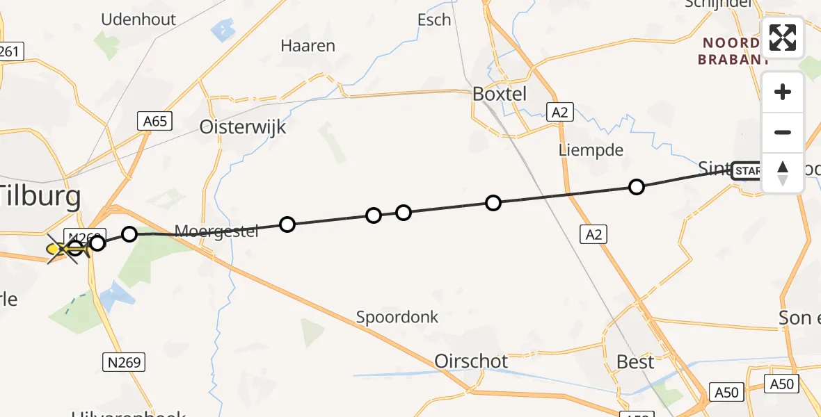 Routekaart van de vlucht: Lifeliner 2 naar Tilburg, Cathalijnepad