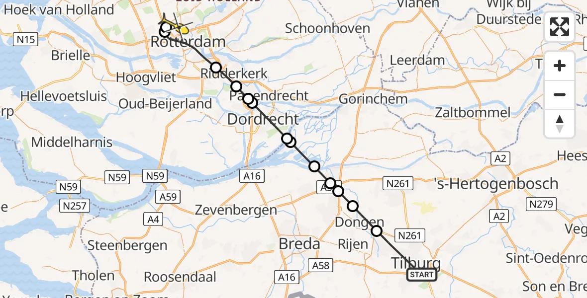 Routekaart van de vlucht: Lifeliner 2 naar Rotterdam The Hague Airport, Ezelvense Akkers