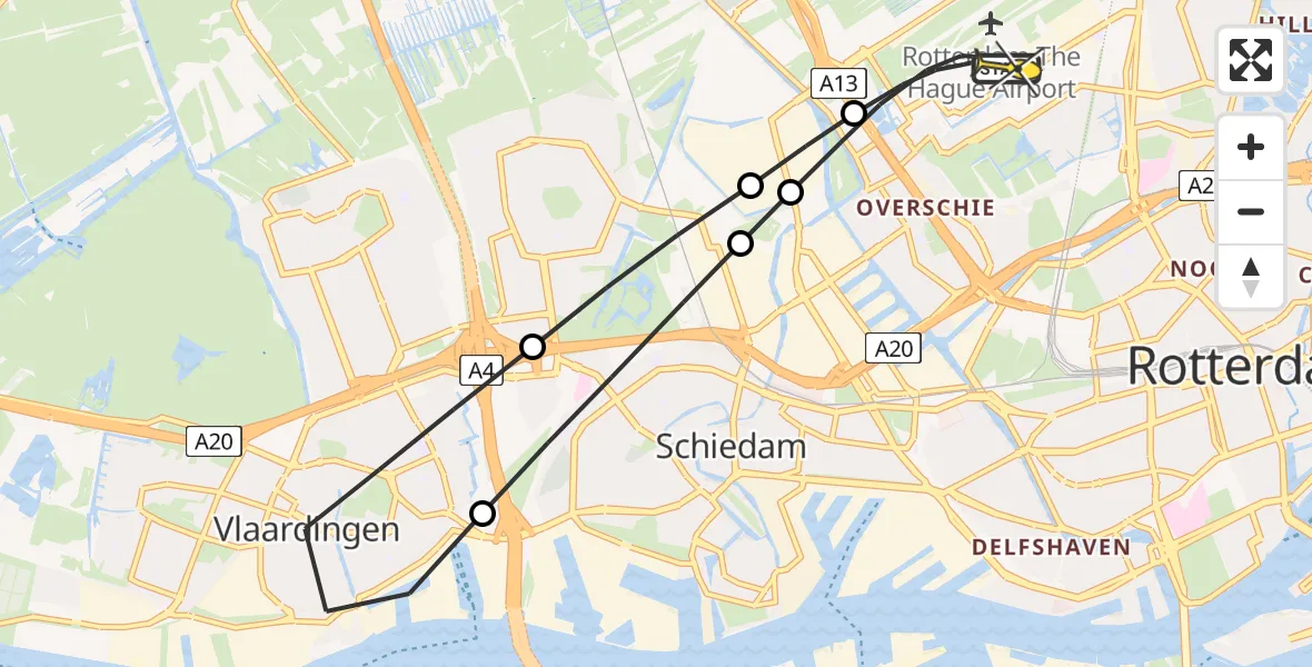 Routekaart van de vlucht: Lifeliner 2 naar Rotterdam The Hague Airport, Achterdijk