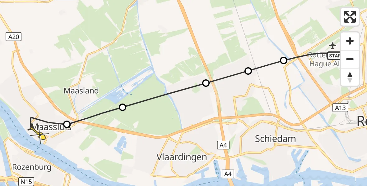 Routekaart van de vlucht: Lifeliner 2 naar Maassluis, Vliegveldweg