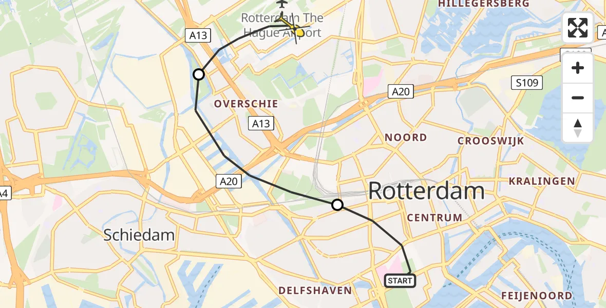 Routekaart van de vlucht: Lifeliner 2 naar Rotterdam The Hague Airport, Diergaardetunnel