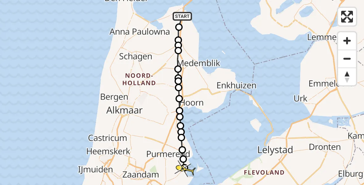 Routekaart van de vlucht: Lifeliner 1 naar Monnickendam, Hoogedijk