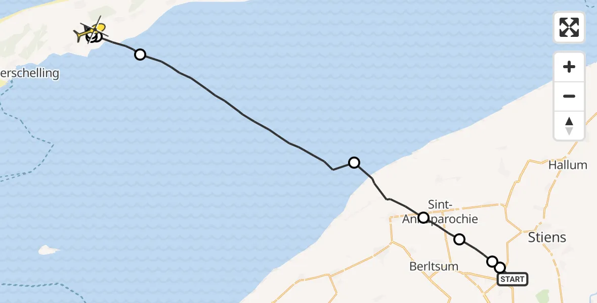 Routekaart van de vlucht: Ambulanceheli naar Landerum, Hamerenweg