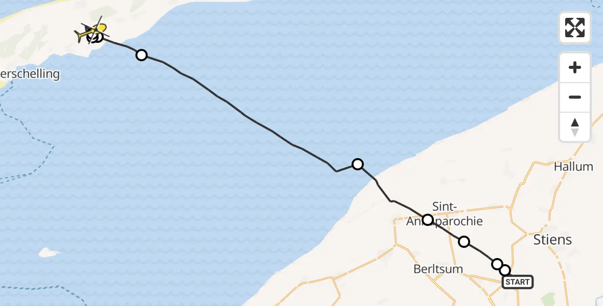Routekaart van de vlucht: Ambulancehelikopter naar Landerum, Hamerenweg