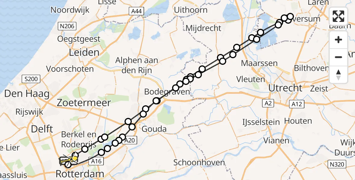 Routekaart van de vlucht: Lifeliner 2 naar Rotterdam The Hague Airport, Bovendijk