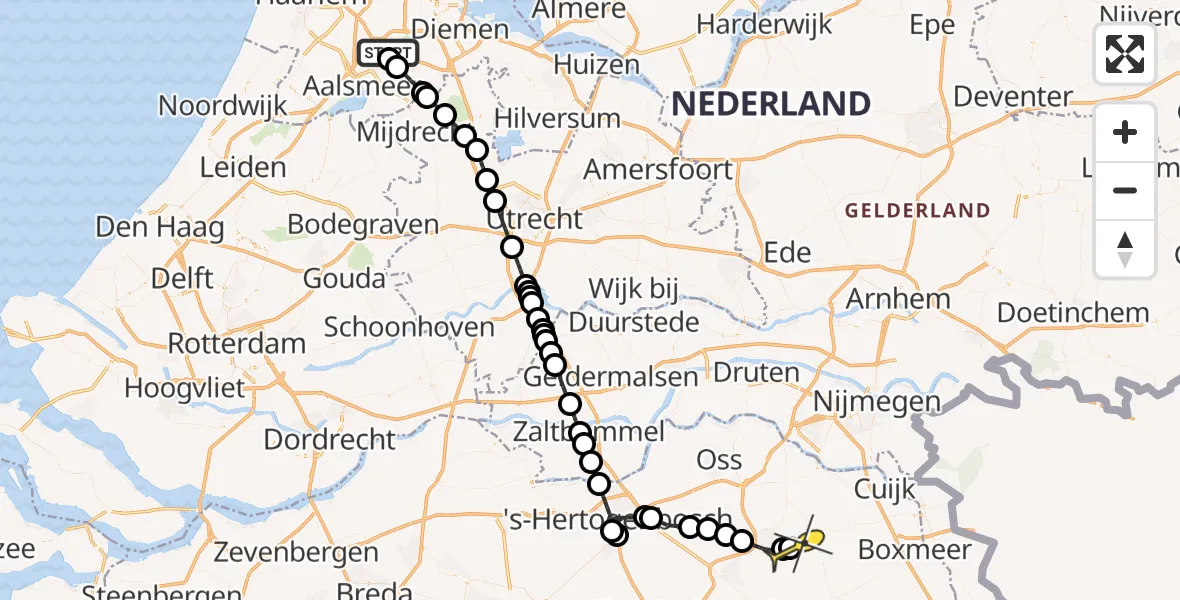 Routekaart van de vlucht: Politieheli naar Vliegbasis Volkel, Halim P.K. straat